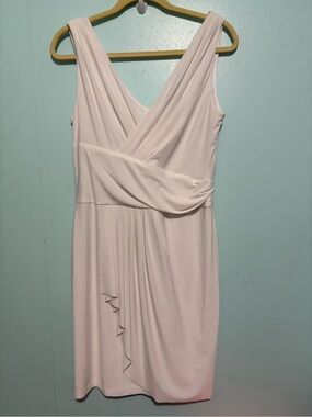 American Living Soft White Draped V-Neck Midi Dress